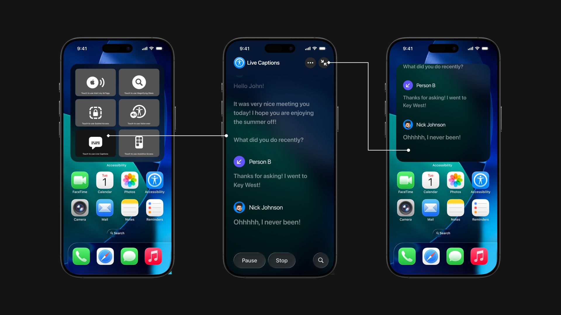 Apple Live Captions UI variations across devices