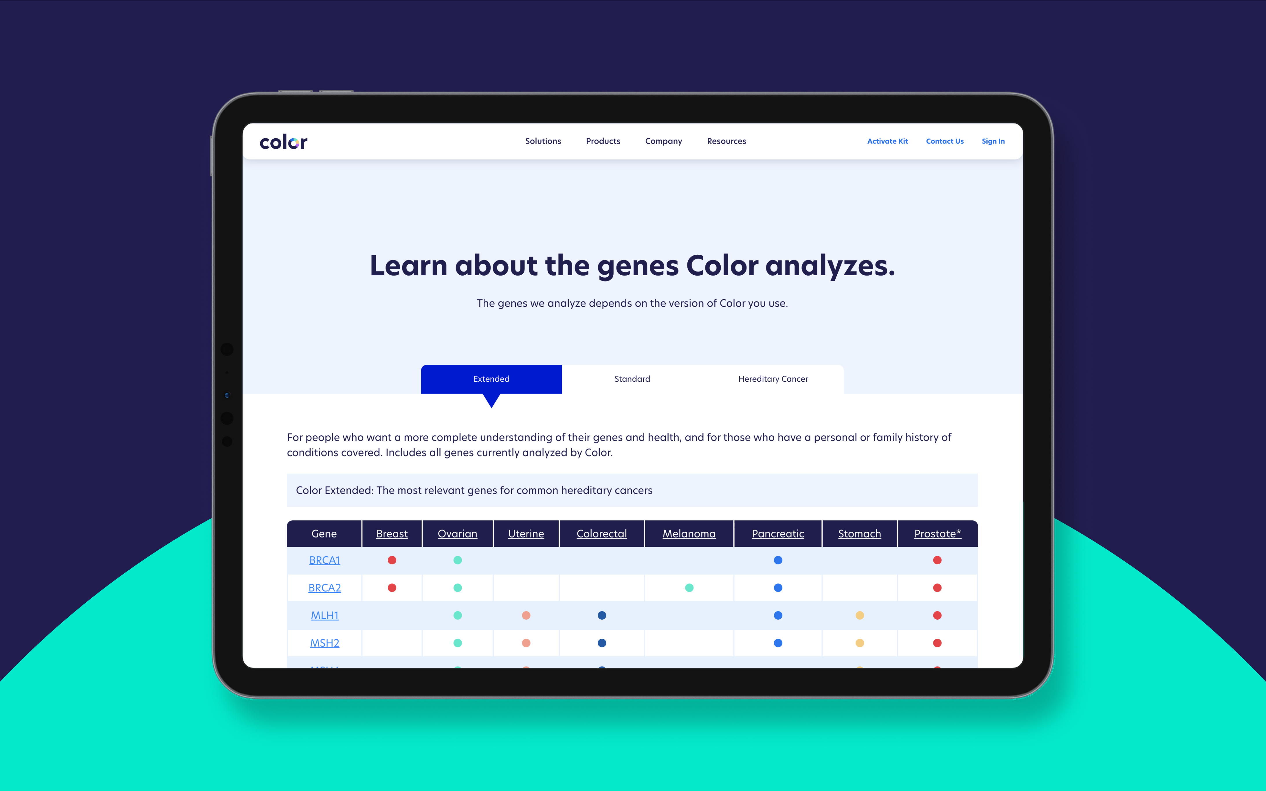 Color image iPad with Cancer page.