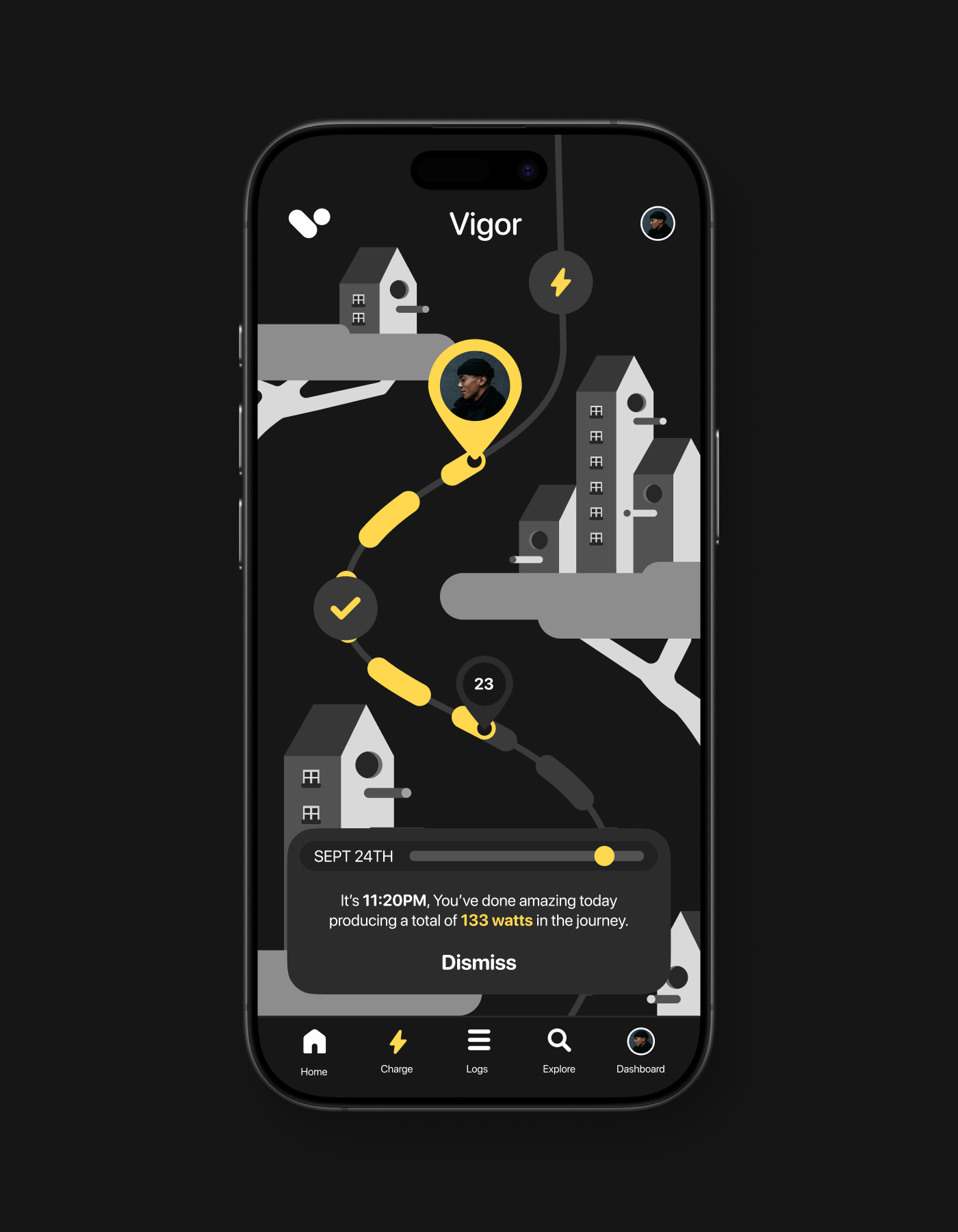 Vigor Phone App showing a warning to not over exercise.